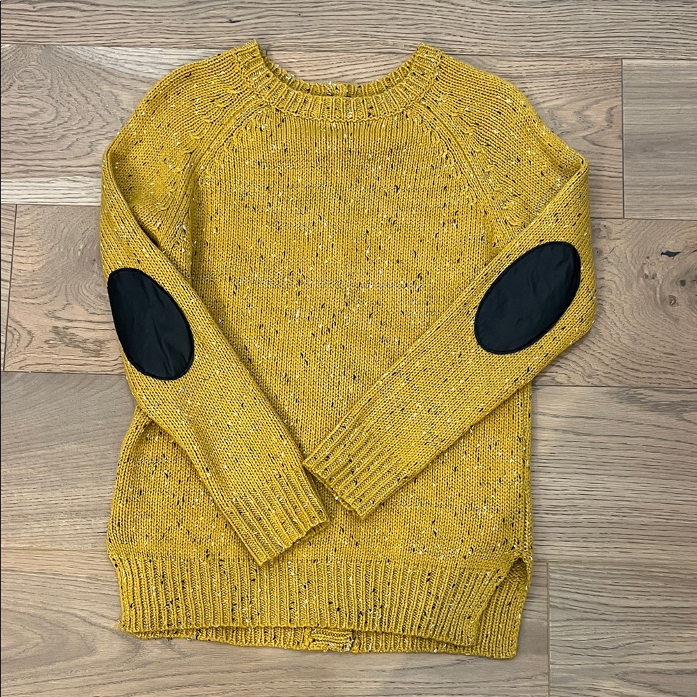 Le Lis Mustard Speckled Sweater with Black Elbow Patches